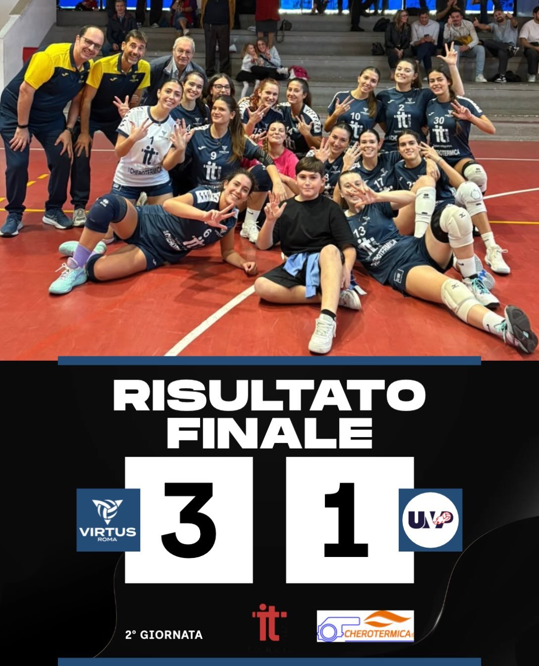 Grafica della vittoria 3-1 dell'It Smart Co Virtus Roma contro United Volley Pomezia